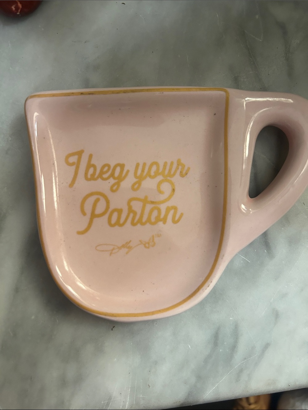 Pink Ceramic Trinket Dish with Gold Script